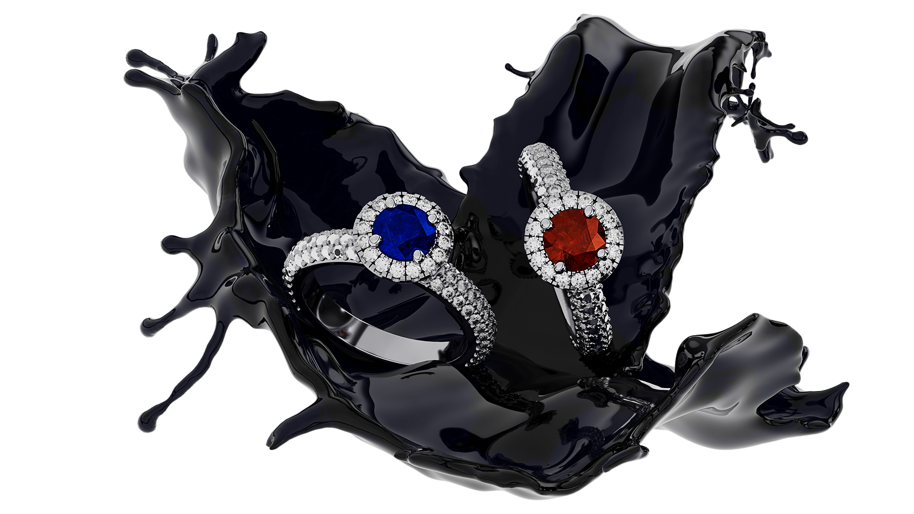 Wenbo Zhao-CGI Jewellery Photography with Rings with dark splashes CGI