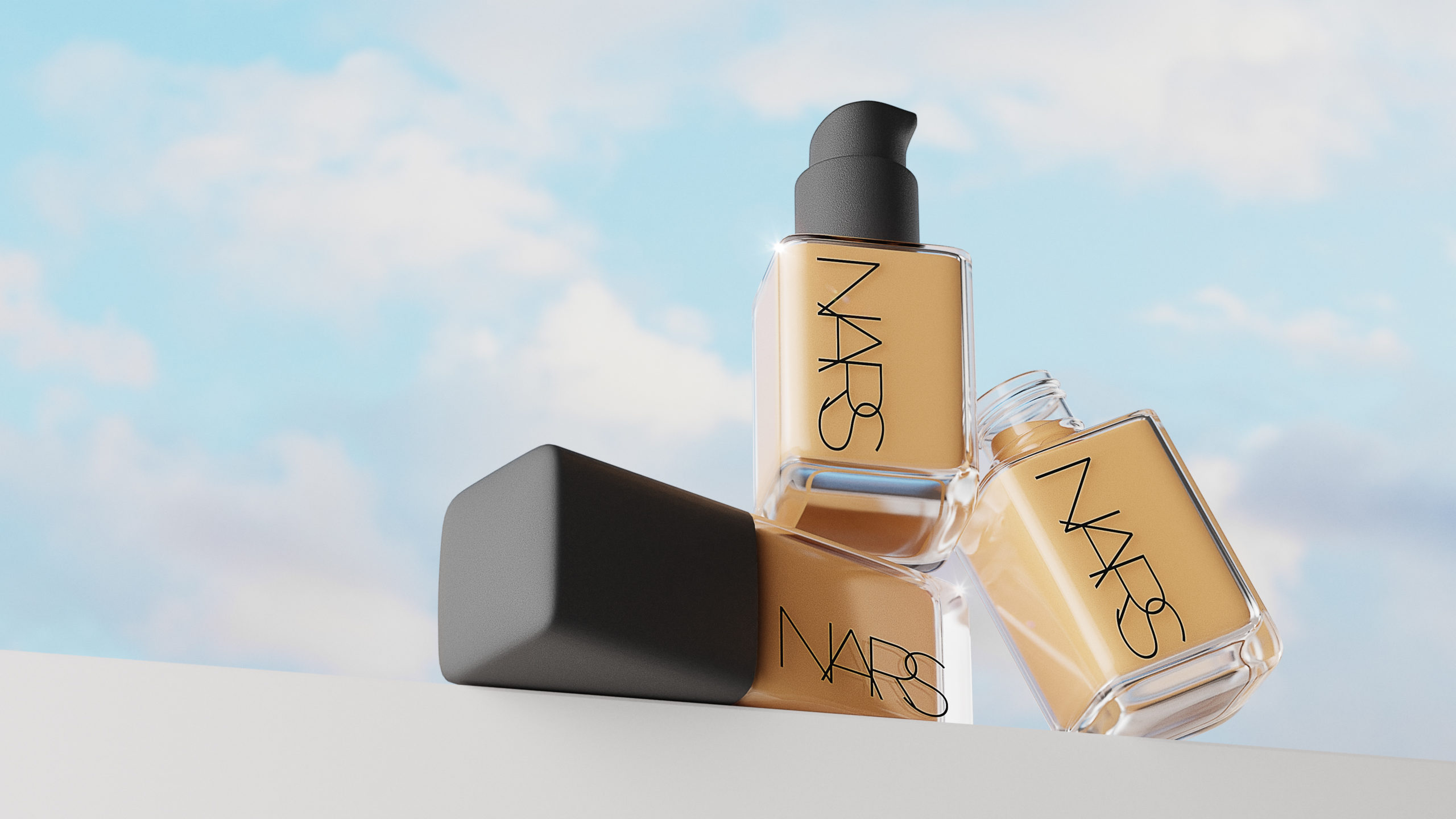 CGI-Photography-with-NARS-By-Wenbo-Zhao-Sydney with sky in the background and makeup foundations